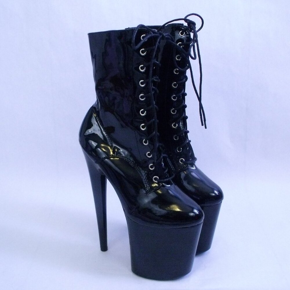 Glossy Black Platform Lace-Up Boots